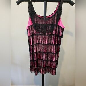 FORUM NOVELTIES ROARING 20'S JAZZY PINK & BLACK FLAPPER DRESS/COSTUME SIZE M/L